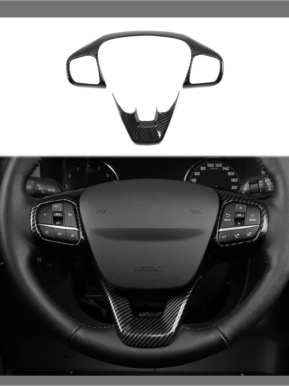 Carbon Fiber Steering Wheel Trim Cover - Black